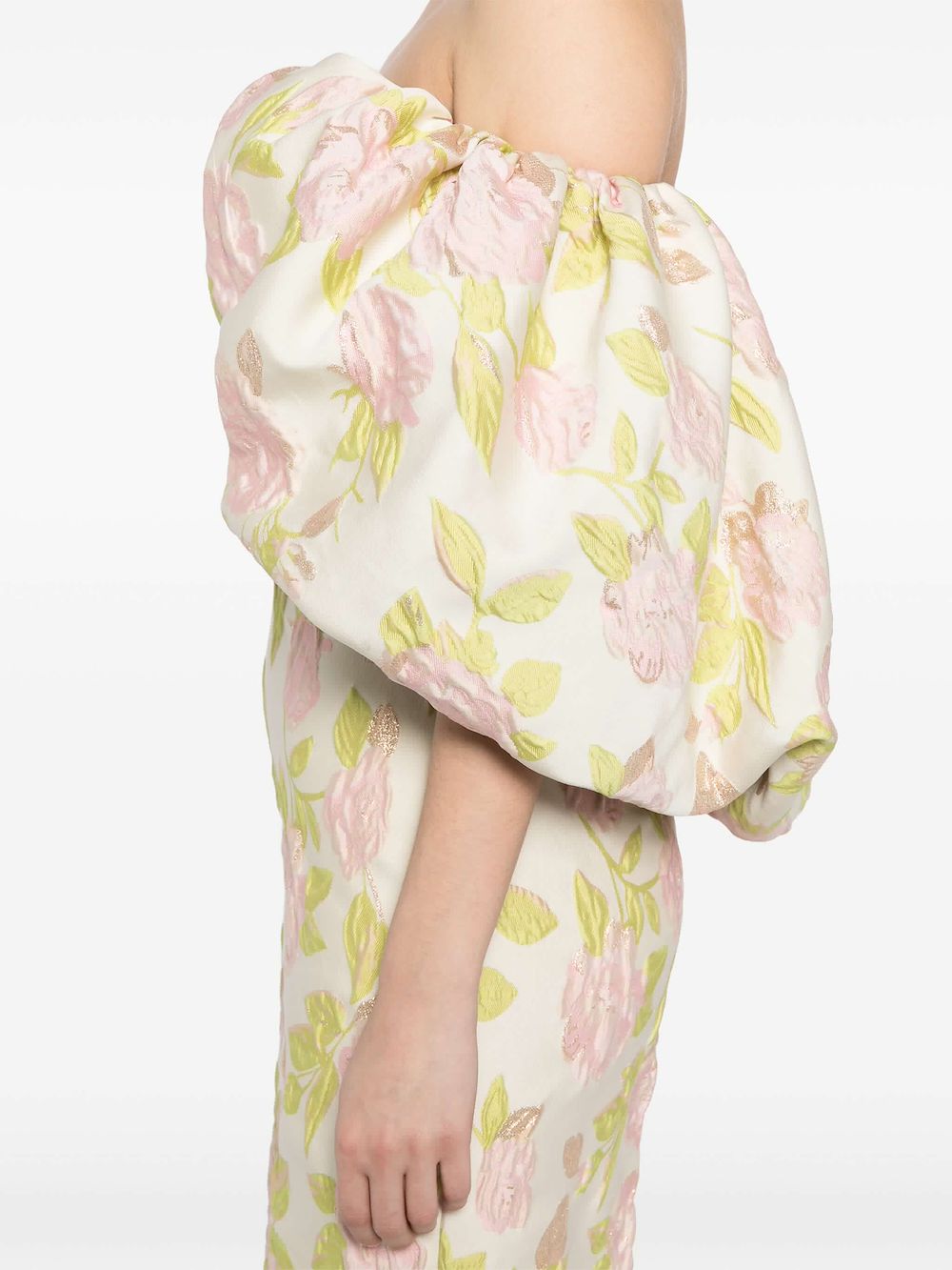 Amsale Off-shoulder jurk met bloemen jacquard Beige