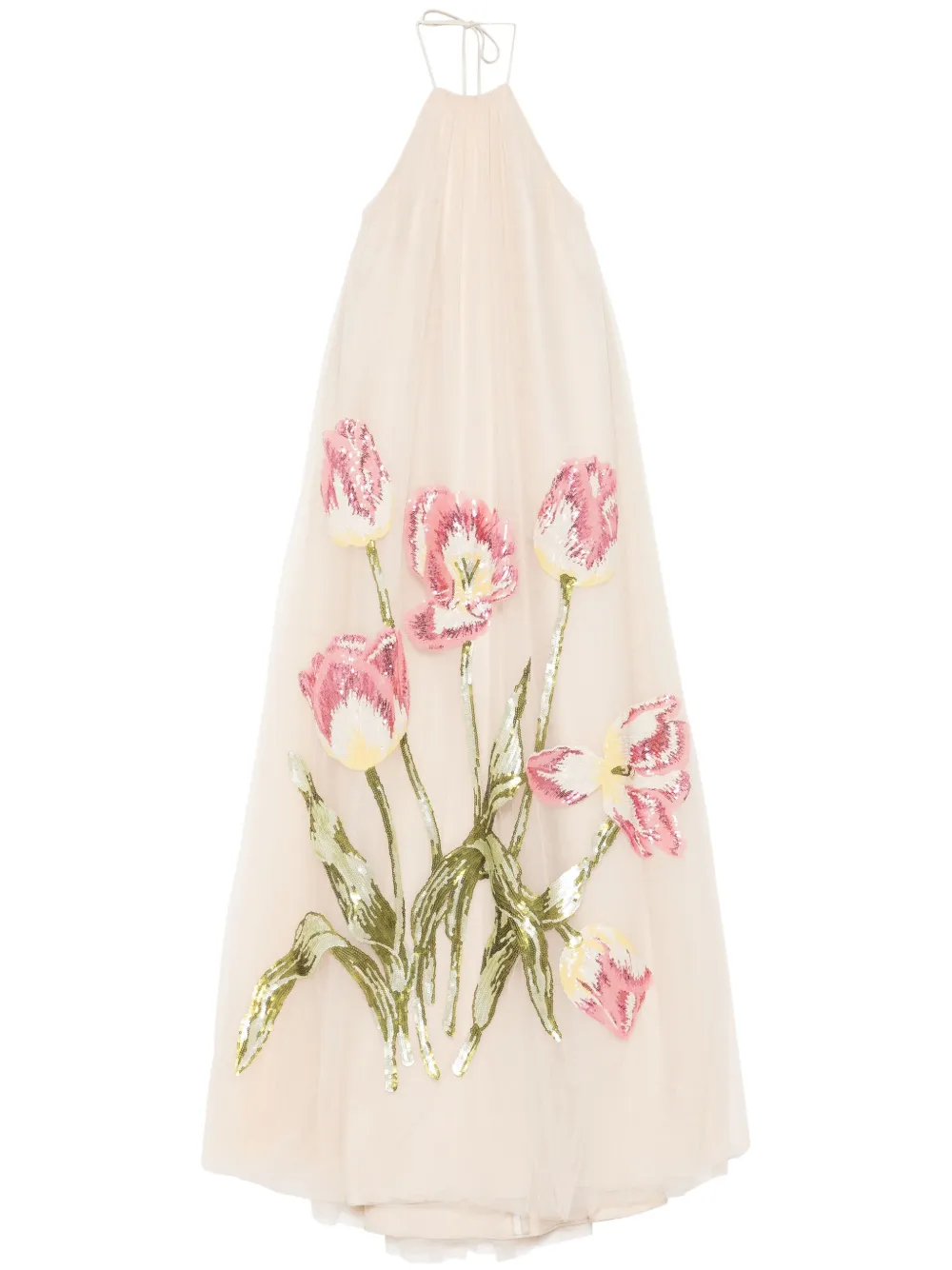 Amsale Tulip halterjurk met pailletten Beige