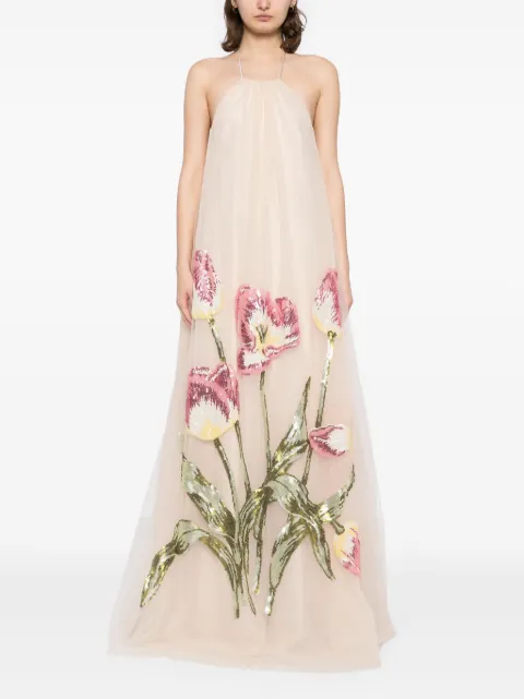 Amsale tulip sequin appliqué halter dress P798U - 1