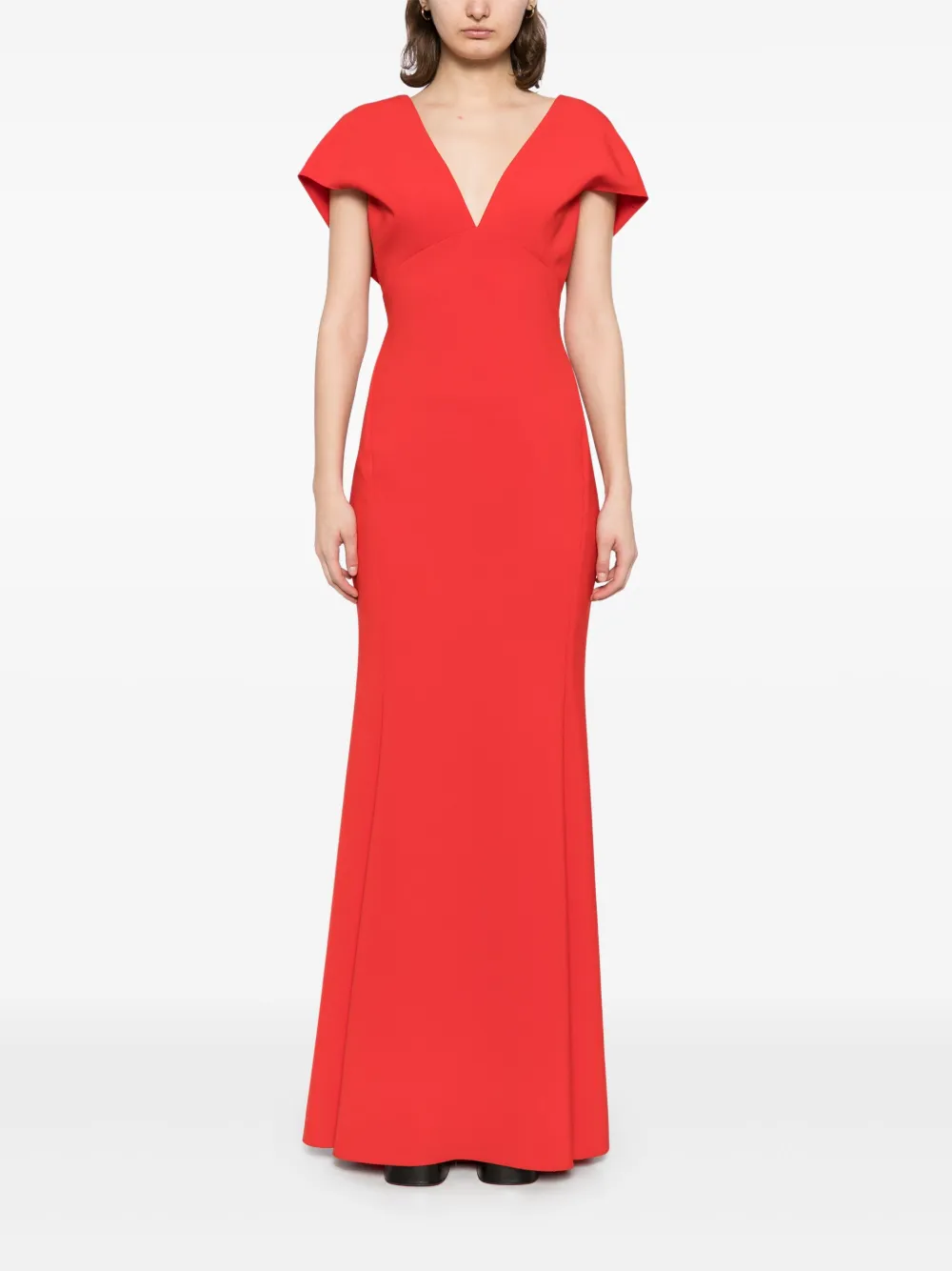 Amsale Italian stretch crepe V-neck gown dress - Oranje