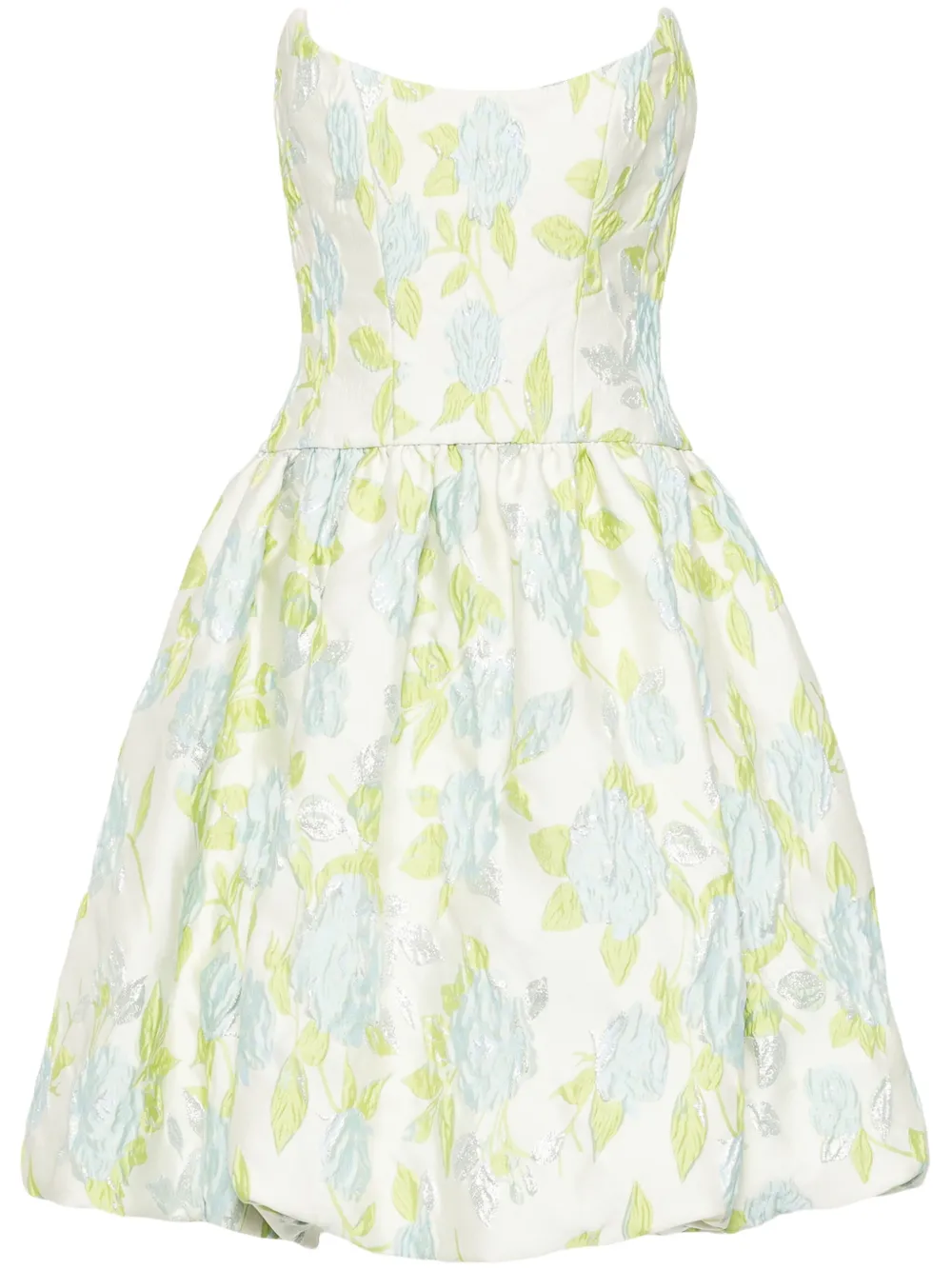 floral-jacquard bubble-hem dress
