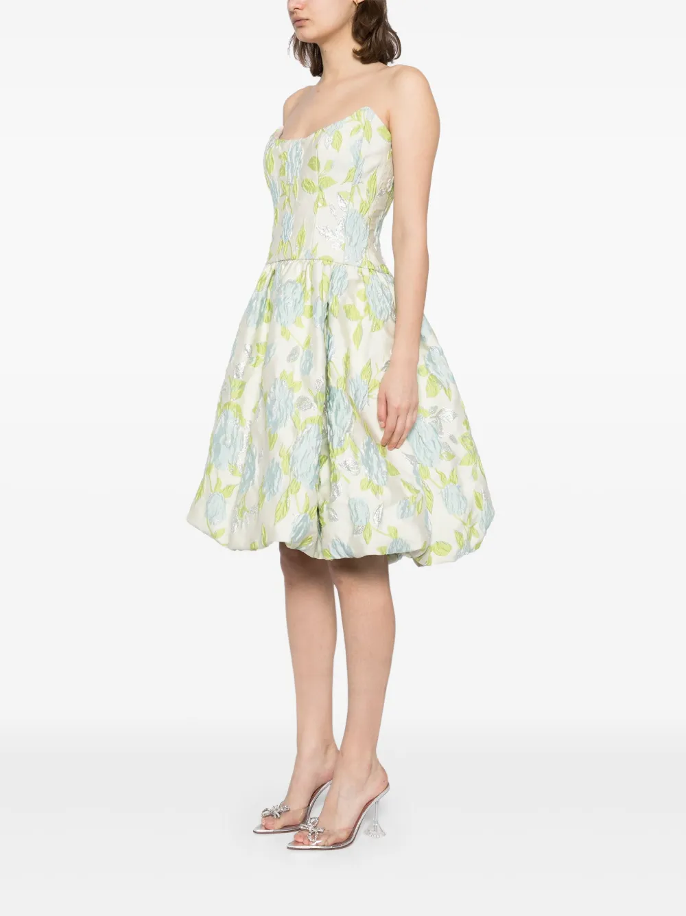 Amsale Jurk met bloemjacquard en afwerking Wit