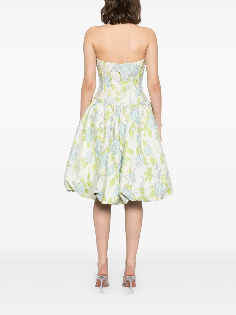 Amsale Jurk met bloemjacquard en afwerking Wit