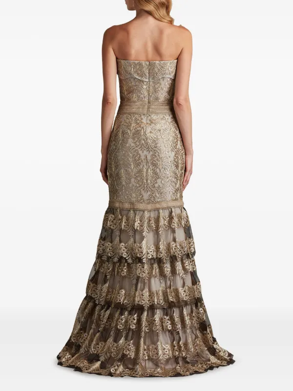 新作 Tadashi shoji パーティードレス Abey Tiered Sequin Gown Tadashi Shoji Abey Tiered sequin-embroidered Gown | Gold