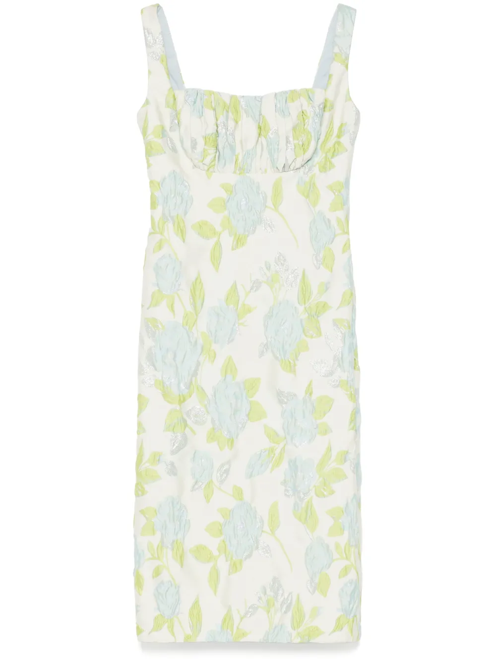 floral-jacquard square-neck dress