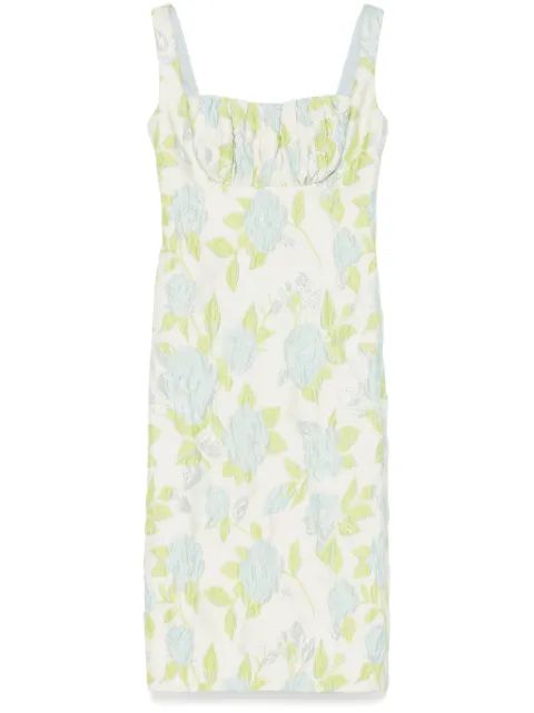 Amsale floral-jacquard square-neck dress