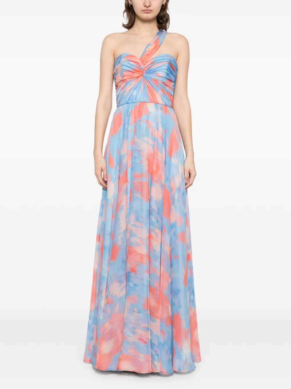 Amsale Chiffon avondjurk met abstracte print - Blauw