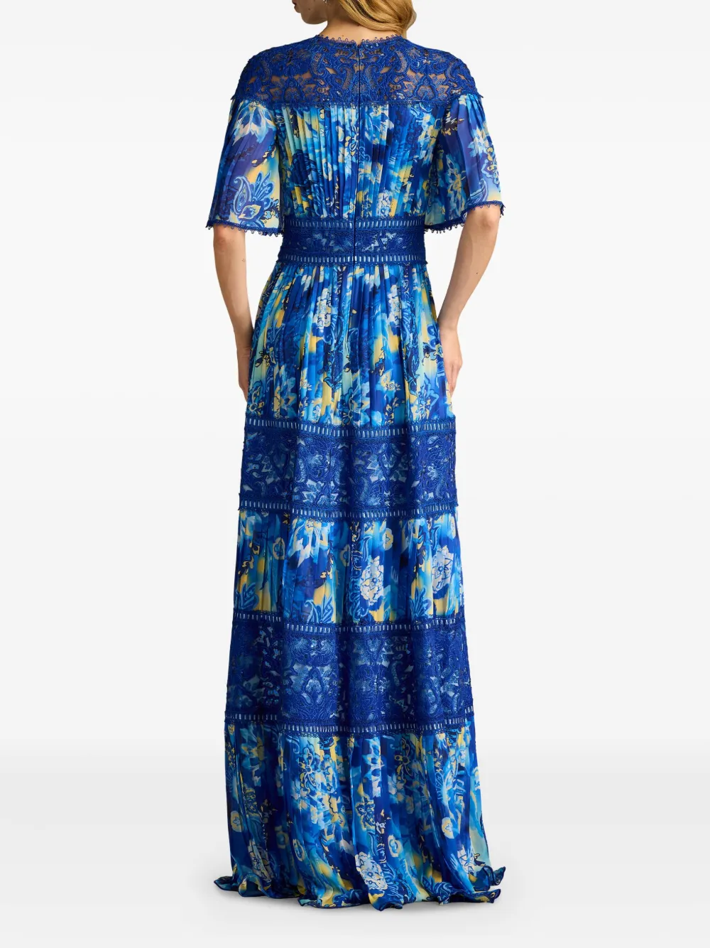 Tadashi Shoji Floral Print Georgette Gown In Blue