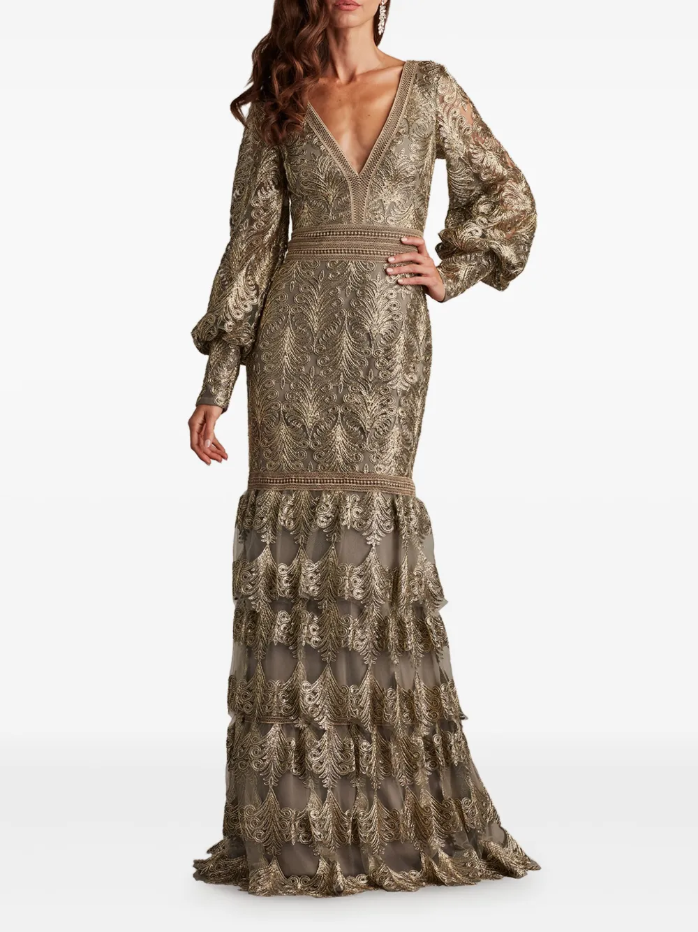 Tadashi Shoji Gelaagde maxi-jurk met pailletten - Beige