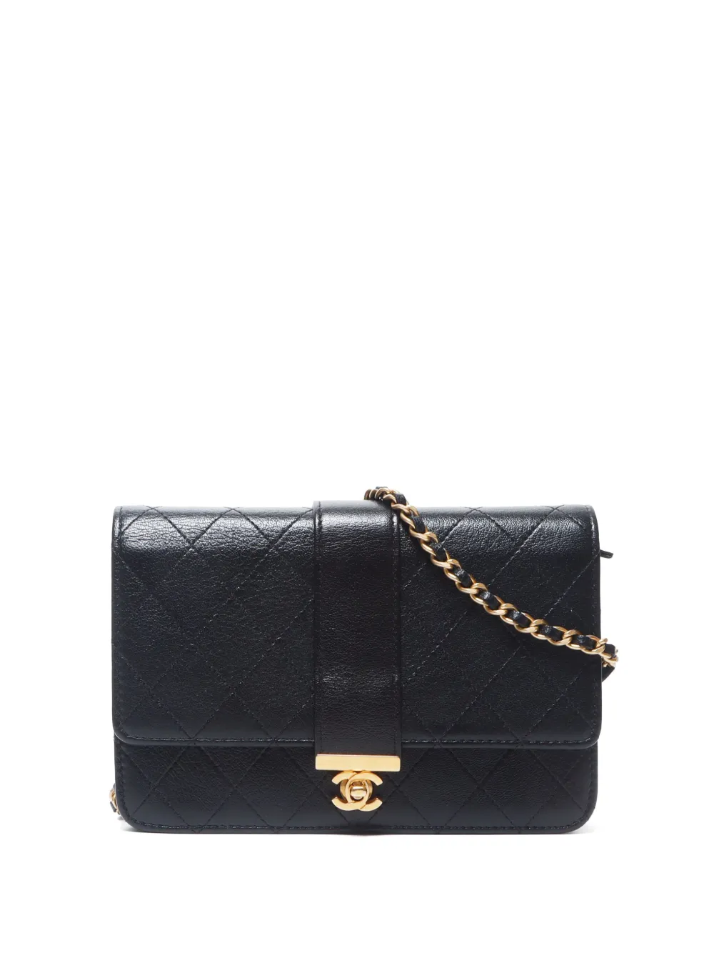 CHANEL Pre-Owned 2018-2019 diamond-quilted wallet-on-chain | Black | Image 1