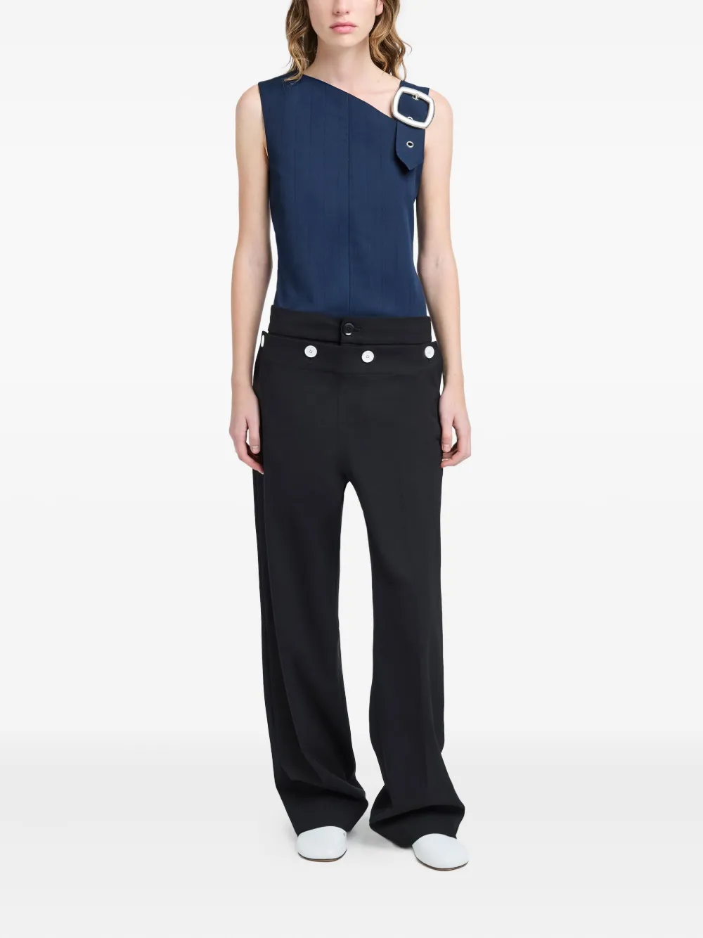 Proenza Schouler Marin asymmetric-neckline buckle top - Blauw