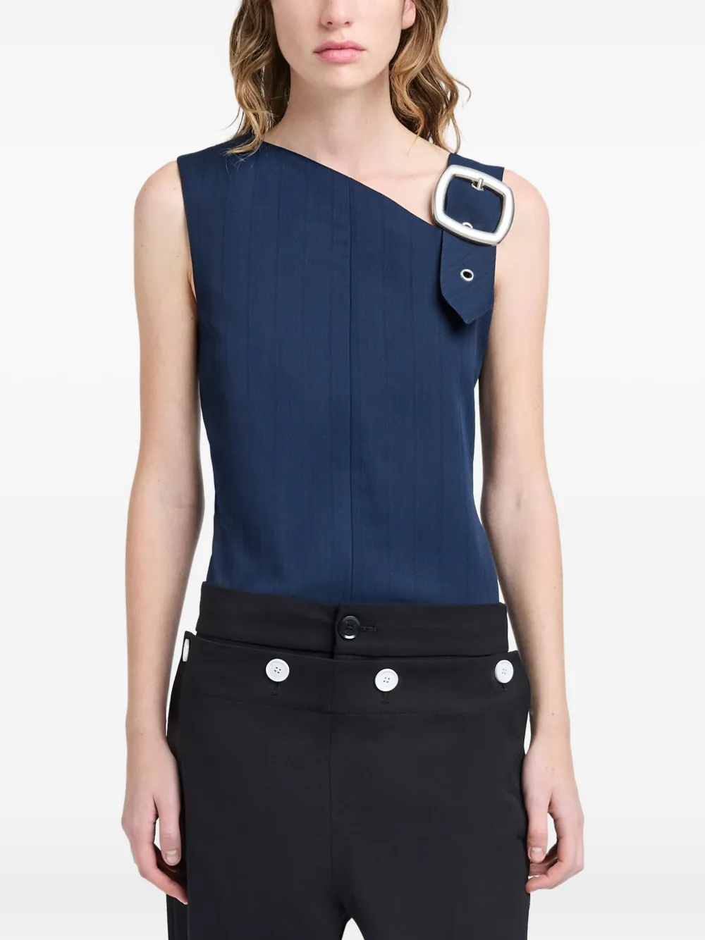 Proenza Schouler Marin asymmetric-neckline buckle top Blauw