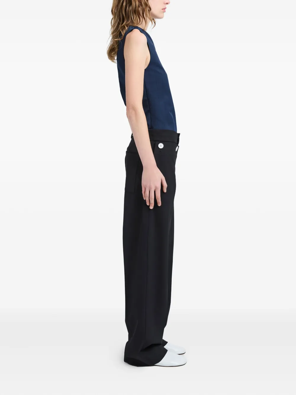 Proenza Schouler Marin asymmetric-neckline buckle top Blauw