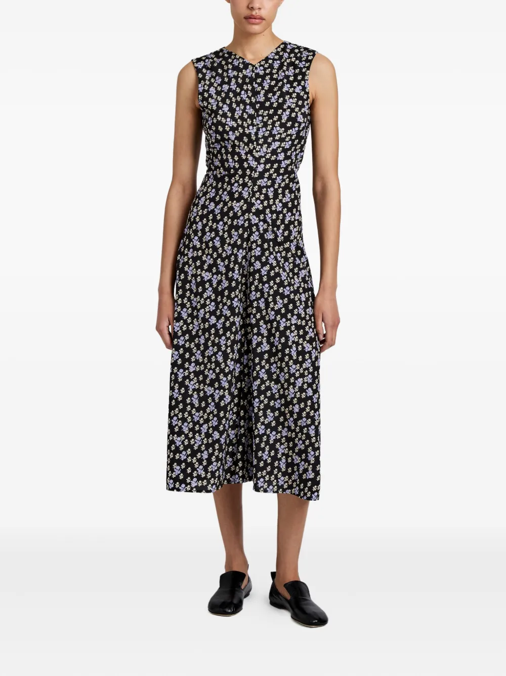 Proenza Schouler Ella floral-print sleeveless midi dress Zwart