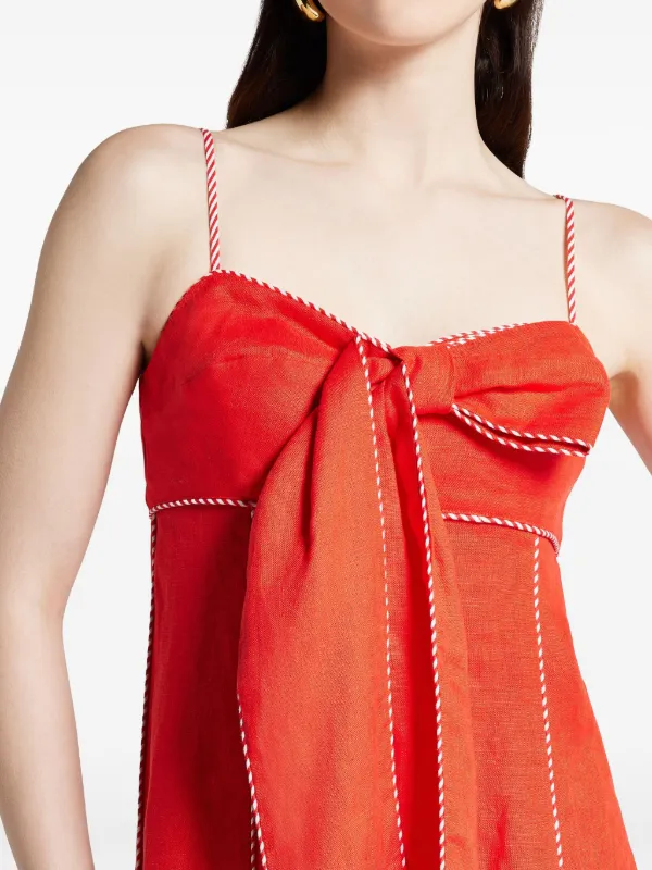 FARM Rio Linen Midi Dress | Red | FARFETCH GR