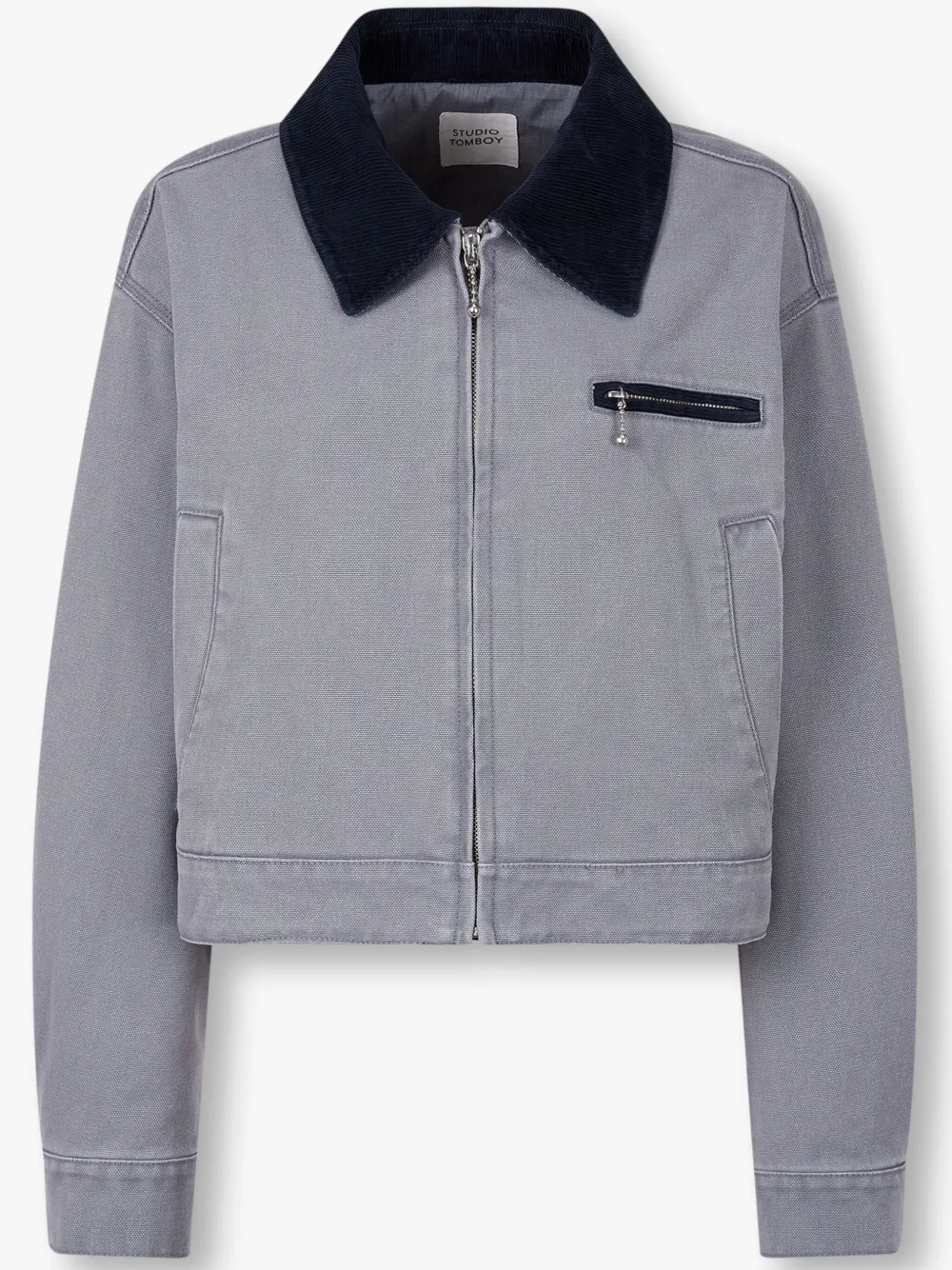 Studio Tomboy Corduroy-collar Cropped Jacket In Blue