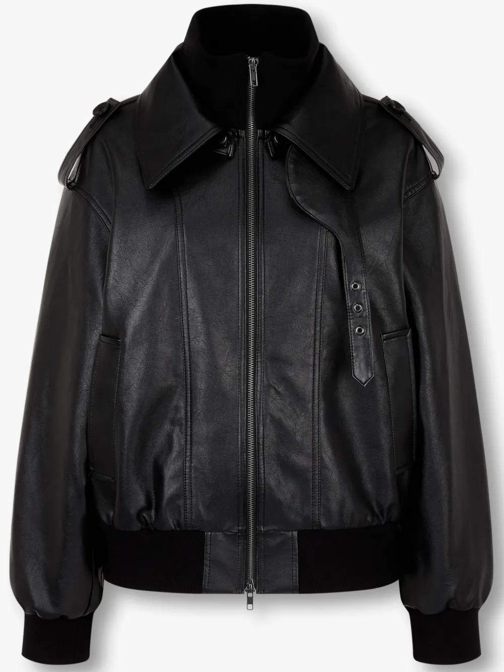 Studio Tomboy Faux-leather Bomber Jacket In Black