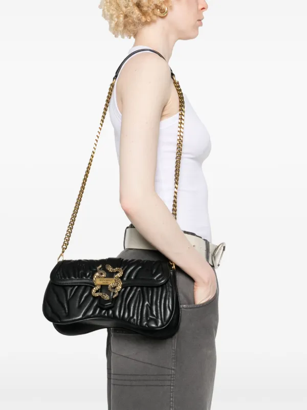 ショルダーバッグ・ポシェット Roberto Cavalli FW25 SHOULDER BAG (SKB112 PZ172 05051) Shoulder bag with Monogram Mirror Snake in Ivory for Women