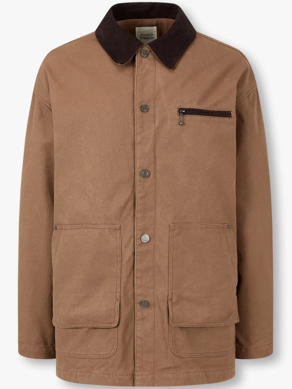 Studio Tomboy Corduroy-collar Canvas Jacket In Brown