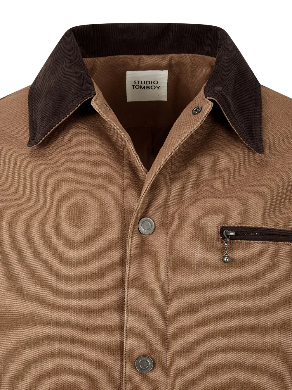  Tomboy Corduroy-collar Canvas Jacket - Brown 