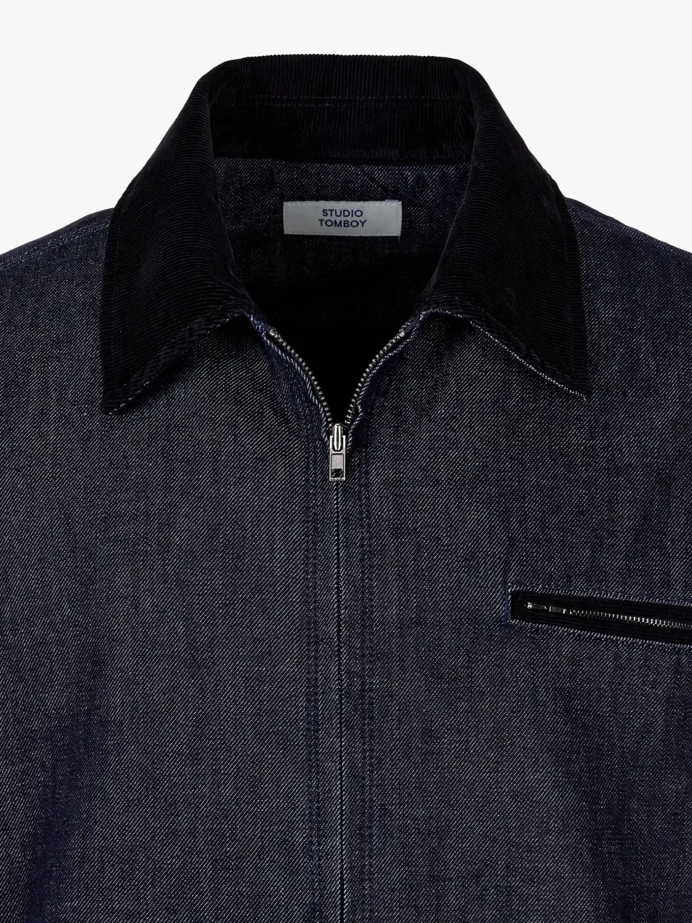 STUDIO TOMBOY Denim jack met ribfluwelen kraag Blauw
