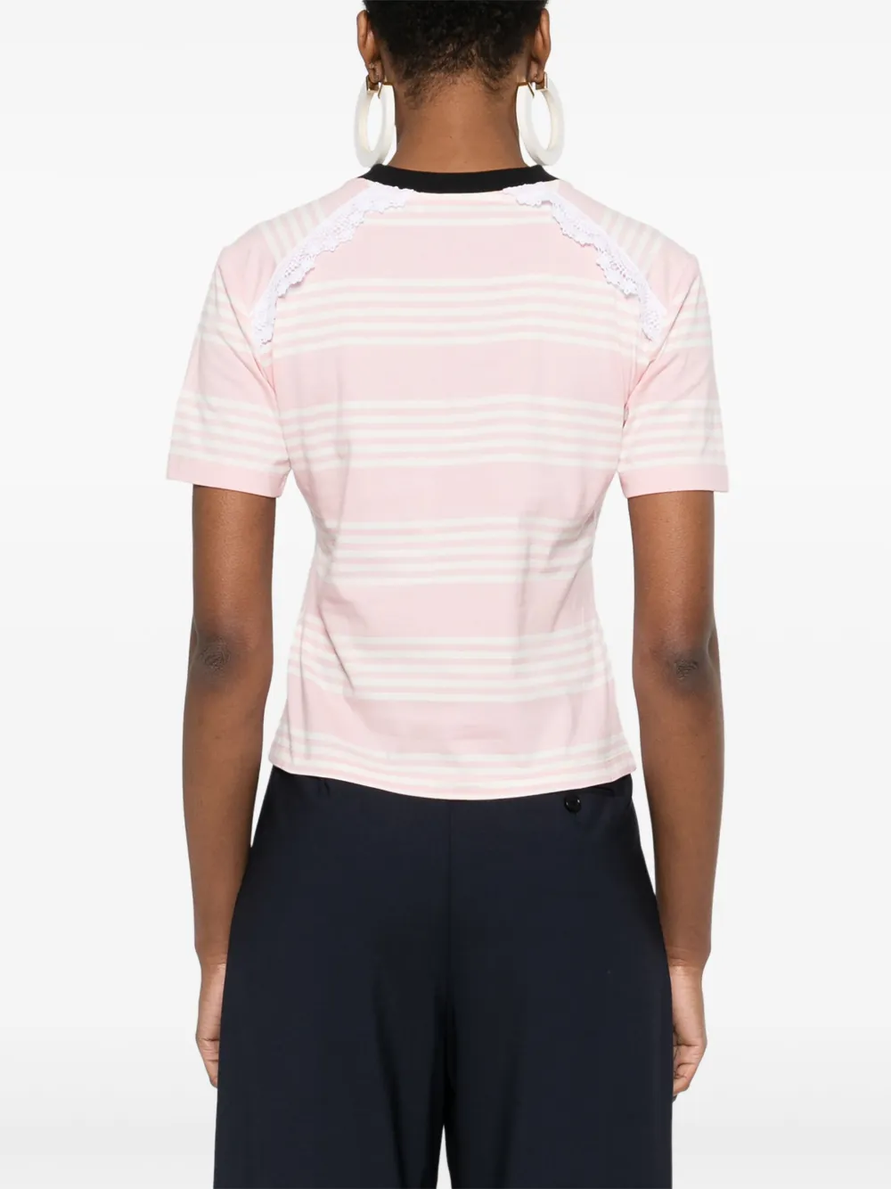 Msgm White And Pink Striped Cotton T-shirt With Bow In Pink