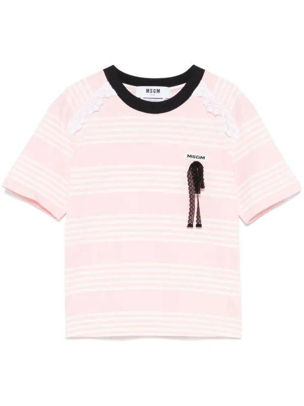 MSGM - MSGM エムエスジーエム ロゴTシャツ ホワイト×ピンク MSGM - 《LADIES》 筆描き ロゴプリント コットン Tシャツ 日本
