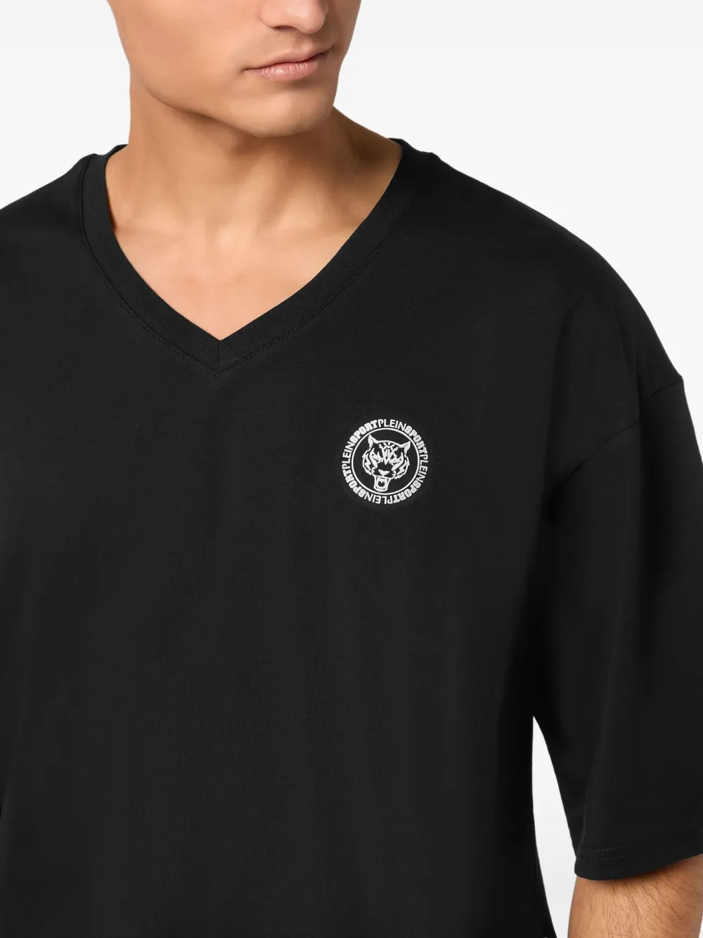 Plein Sport T-shirt met V-hals Zwart