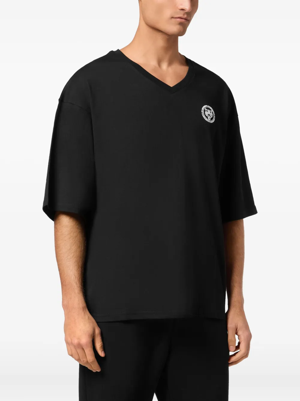 Plein Sport T-shirt met V-hals Zwart