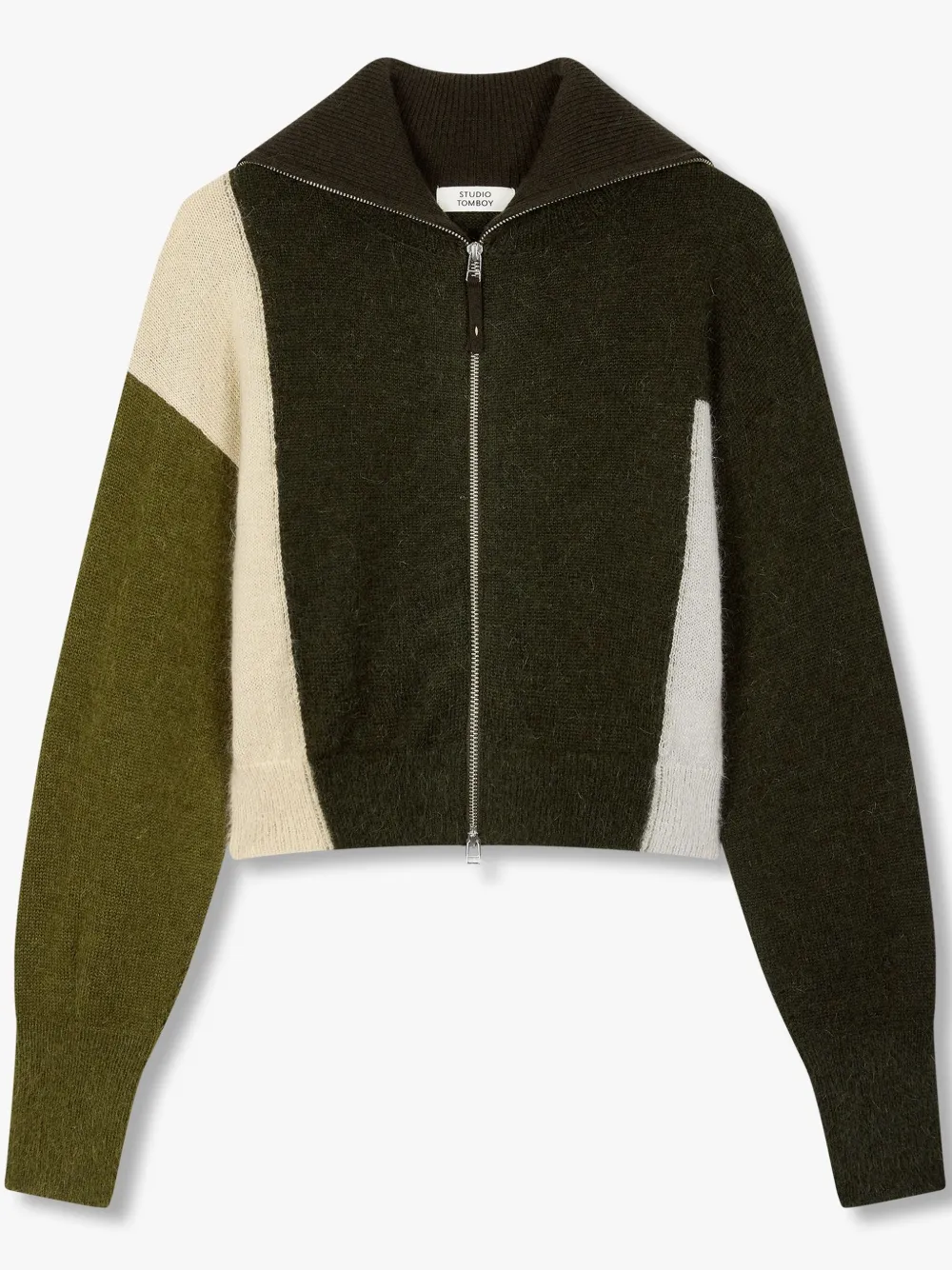 Studio Tomboy Colour-block Zip-up Cardigan In 绿色