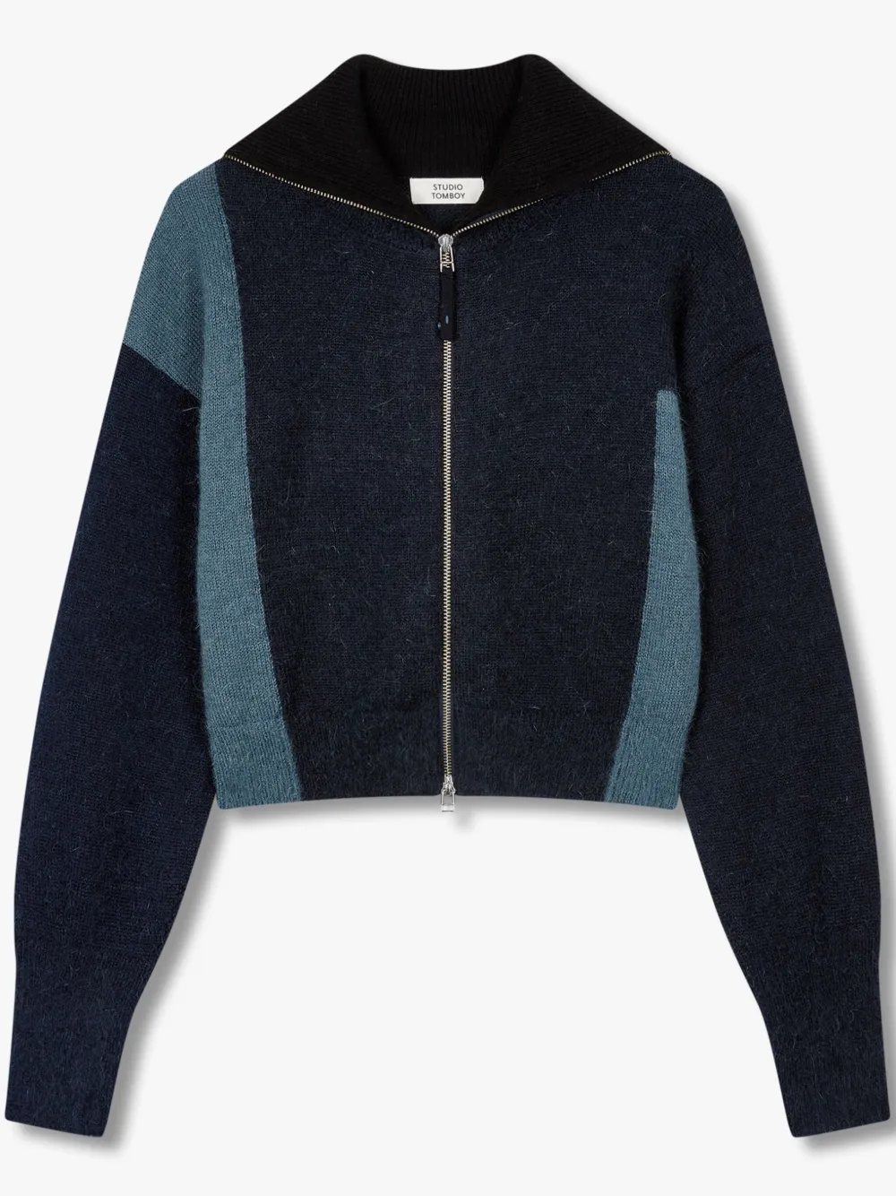 Studio Tomboy Colour-block Zip-up Cardigan In 蓝色