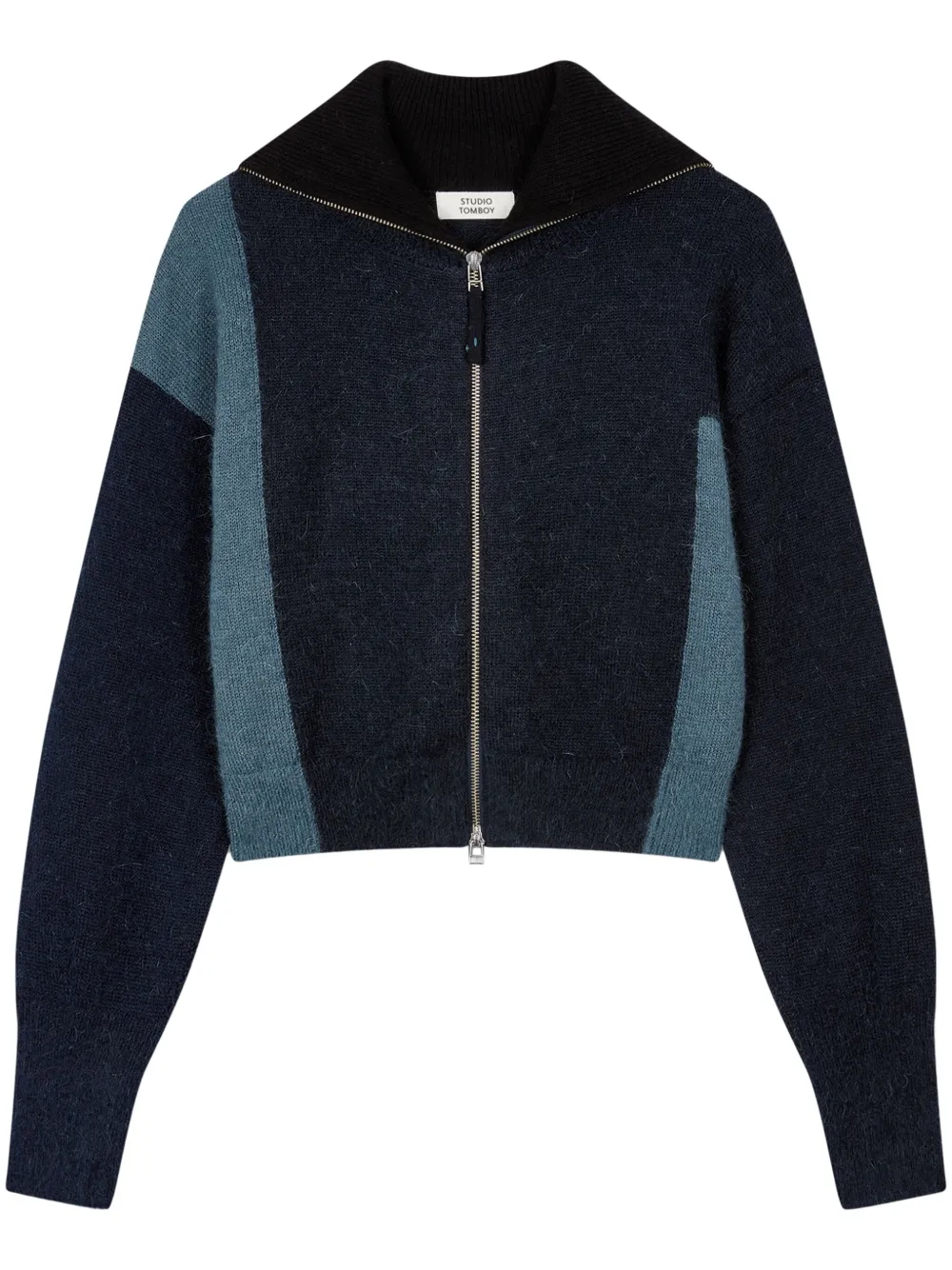 colour-block zip-up cardigan