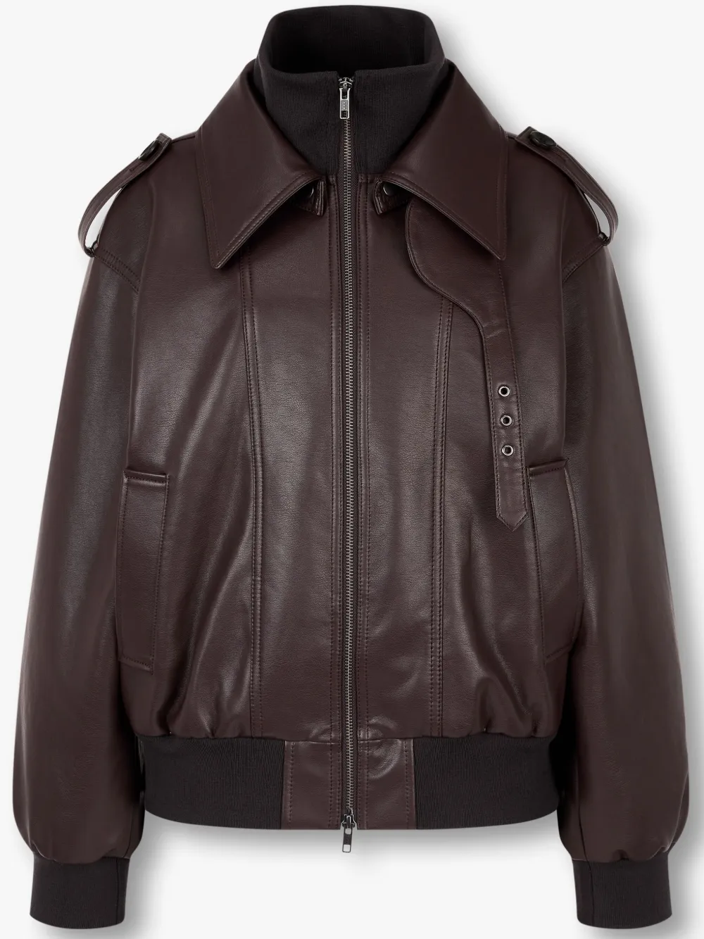 Studio Tomboy Faux-leather Bomber Jacket In 褐色