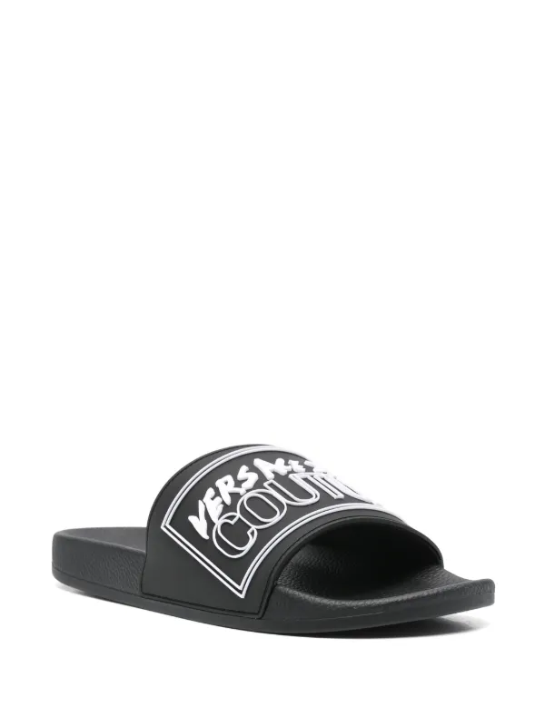 Versace Black Embossed Logo Slide Sandals Versace - Logo-Embossed Rubber Slides - Men - Black Versace main image 4