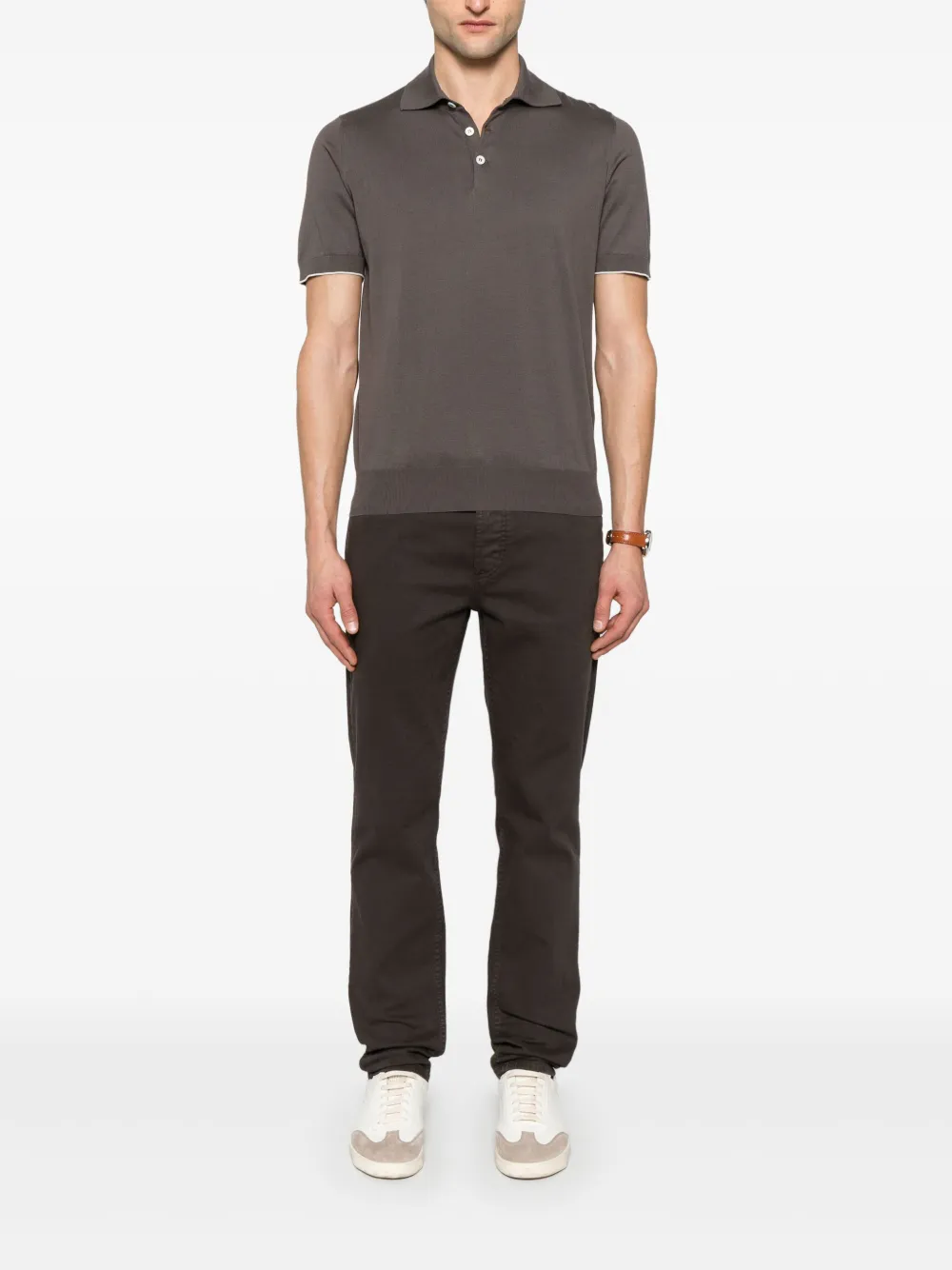 Brunello Cucinelli Fijngebreid poloshirt - Bruin