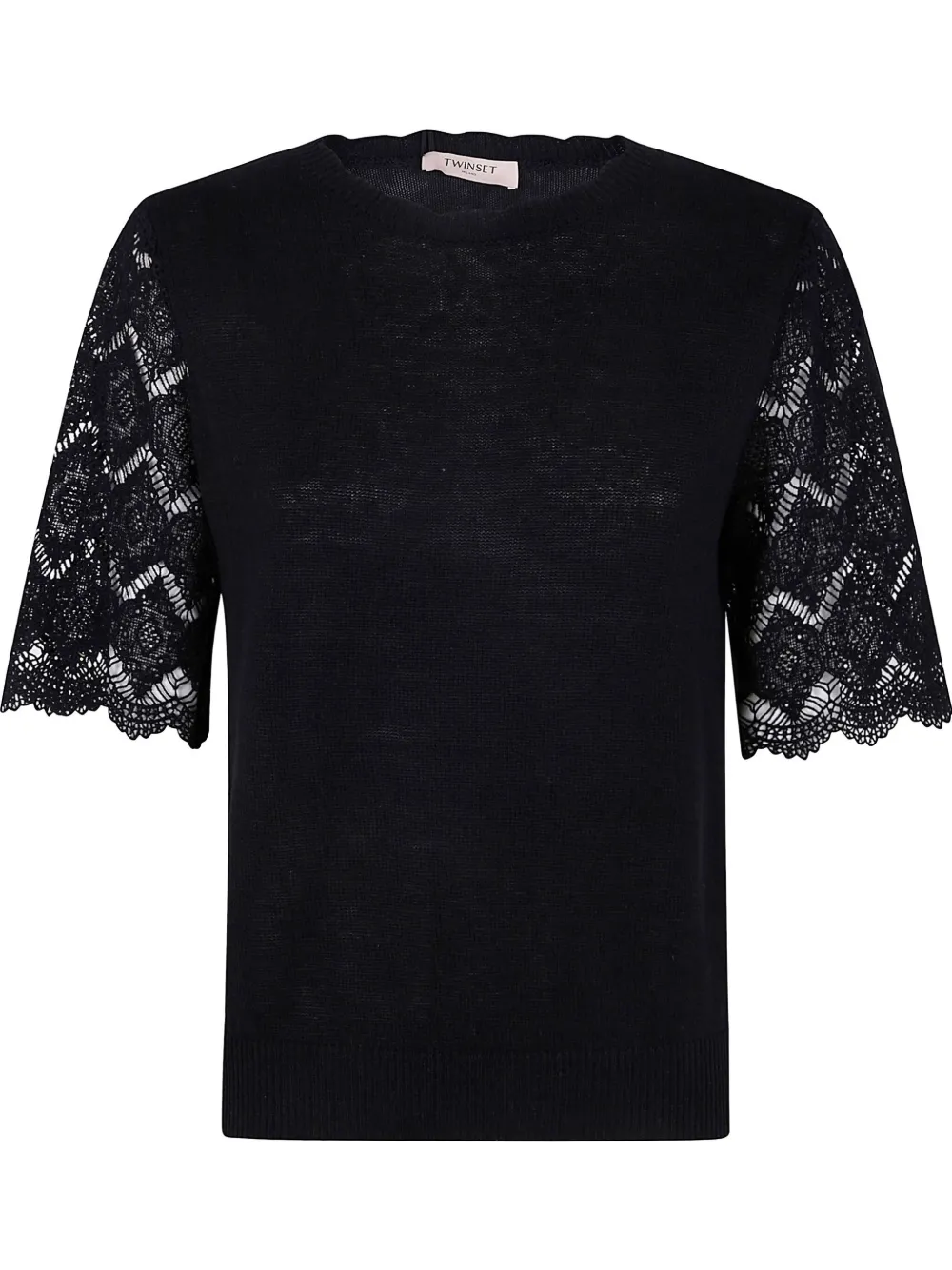 Shop Twinset Lace-sleeved Blouse In Black