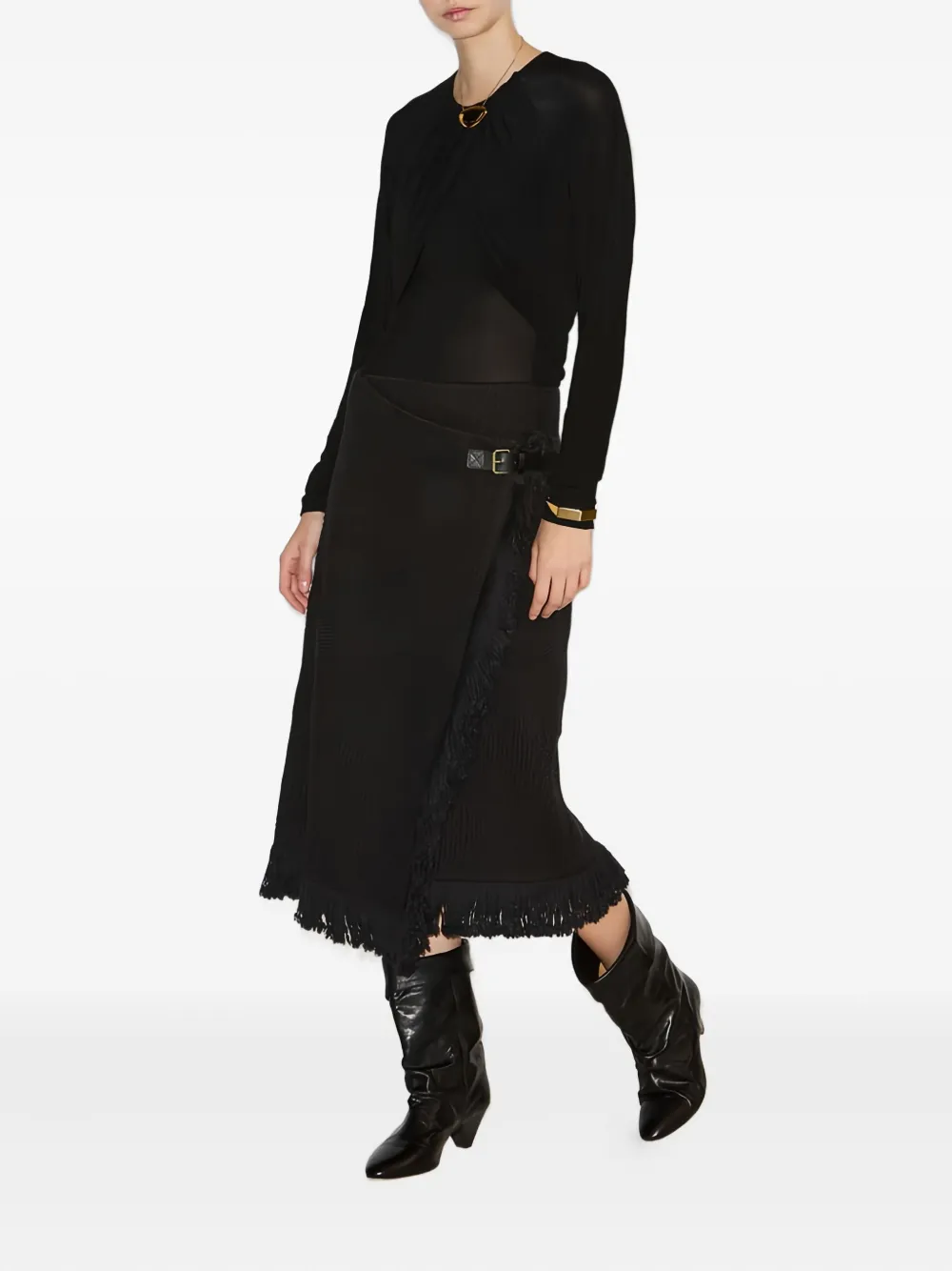 Isabel Marant Tassel-hem Midi Skirt In Black