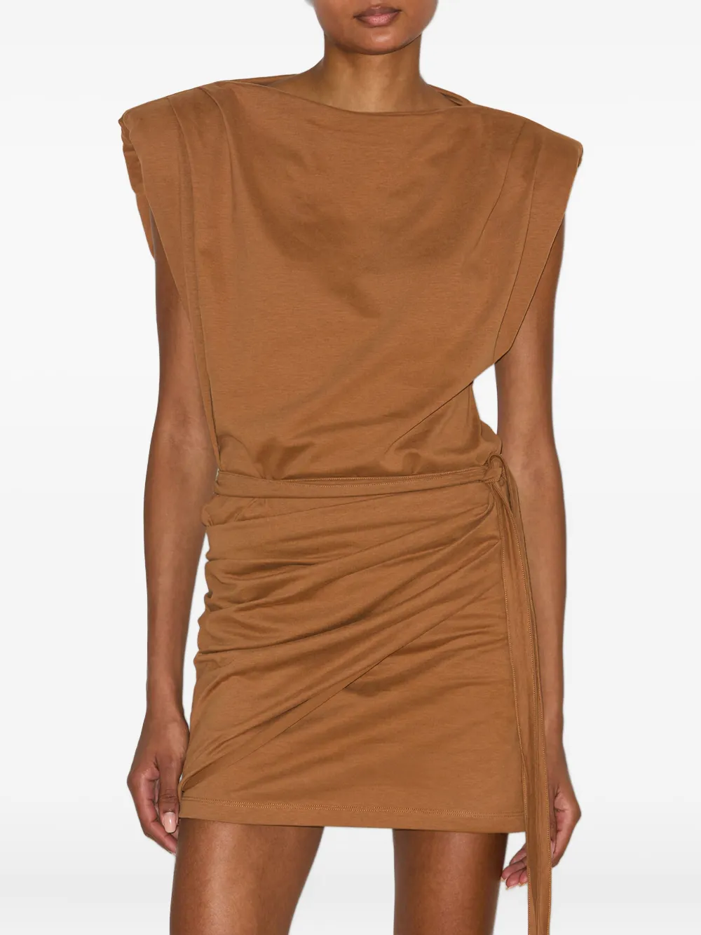 Isabel Marant Padded-shoulder Wrap Mini Dress In Brown