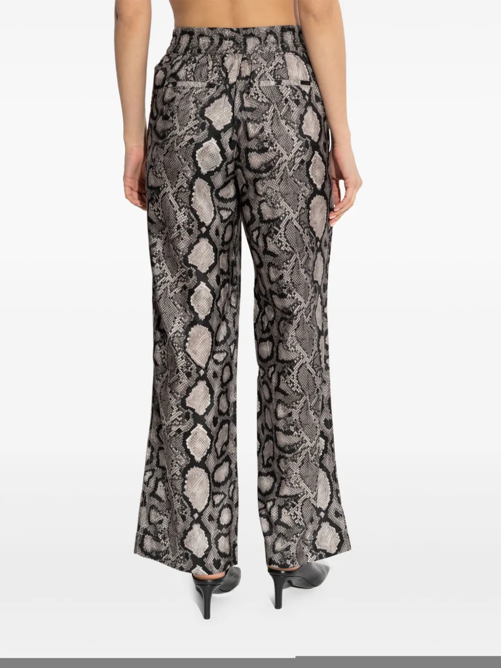 Allsaints Womens Flow Ecru Whit Charli Snake-print Straight-leg Mid-rise Woven Trousers In Grey