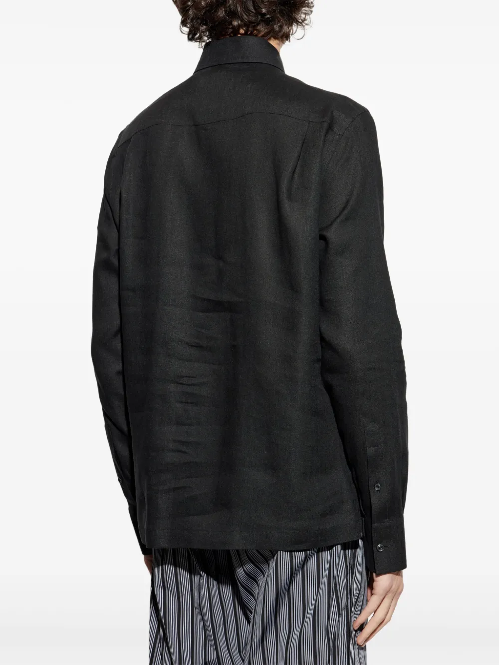 Dolce & Gabbana Linnen overhemd met geborduurd logo Zwart