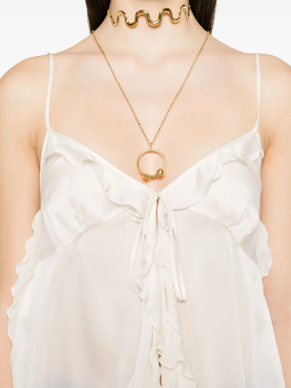 Chloé Ruffled Tie-front Silk-chiffon Top In White