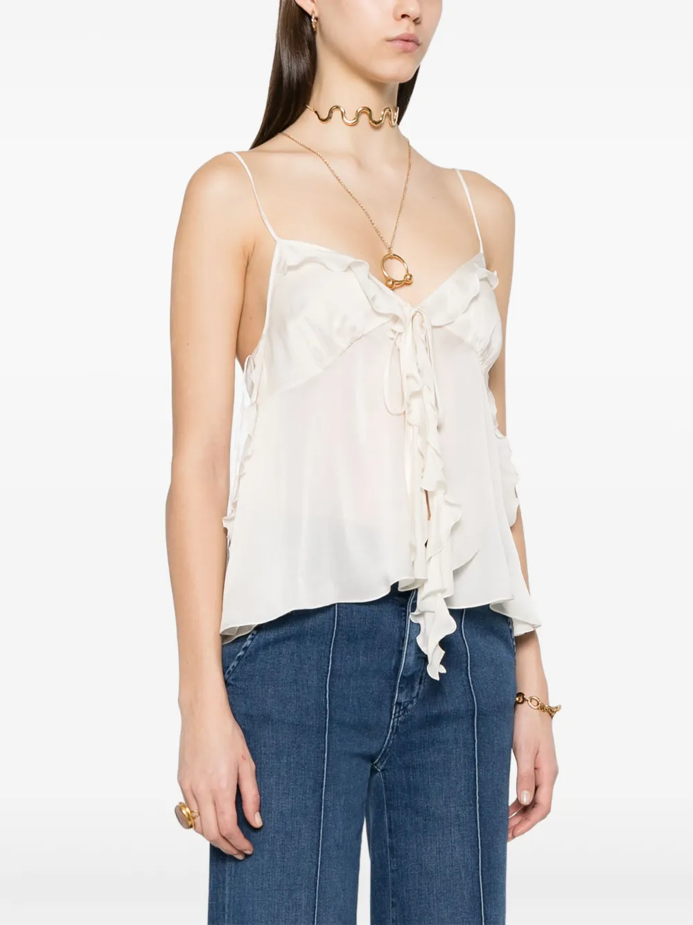 Chloé Ruffled Tie-front Silk-chiffon Top In White