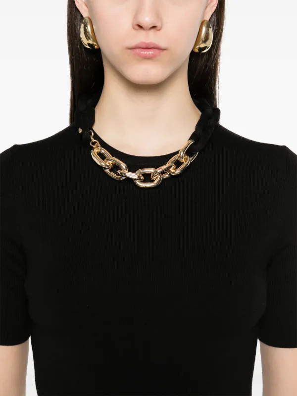【Rabanne】 Chain-detailシルクアンドコットンブレンドトップ Rabanne Chain-detail silk and cotton-blend top Paco Rabanne