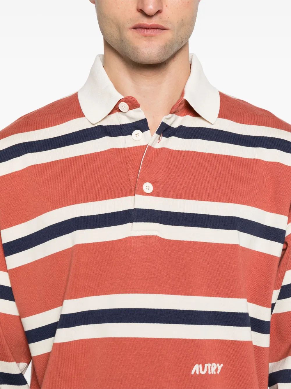 Shop Autry Striped Polo Shirt In Orange