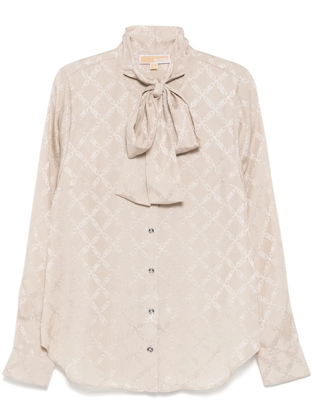 Michael Kors Blouse met Empire Diamond-jacquard en gestrikte hals Beige