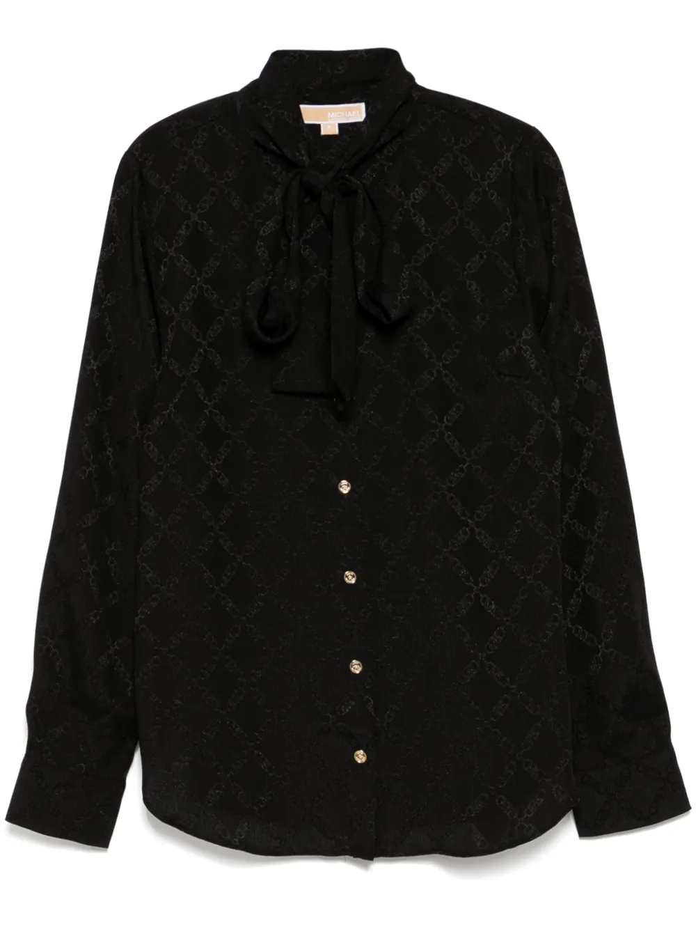 Michael Kors Blouse met Empire Diamond-jacquard en gestrikte hals Zwart