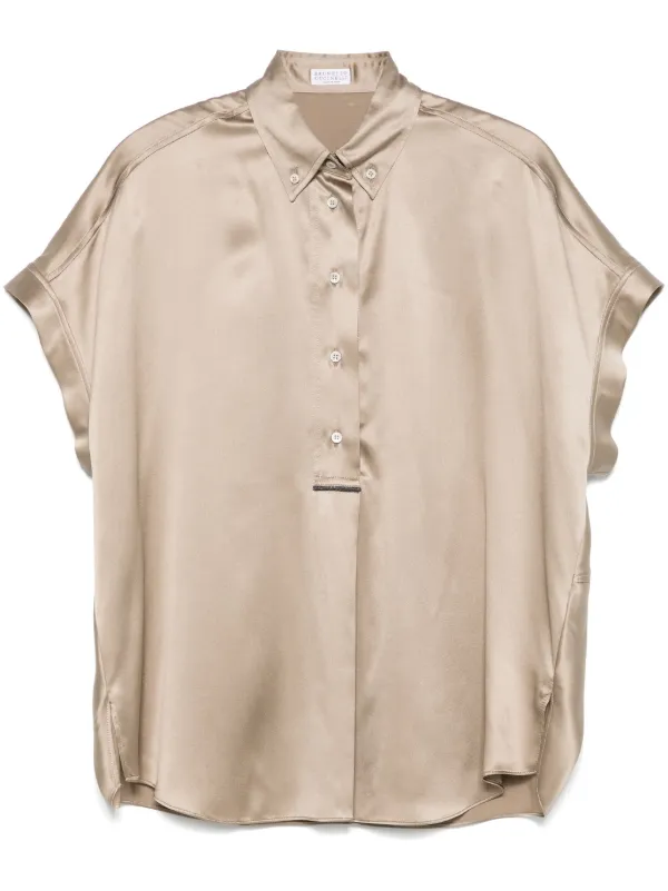 未使用品★ブルネロクチネリ サテントップス Brunello Cucinelli サテン ブラウス | ブラウン | FARFETCH JP