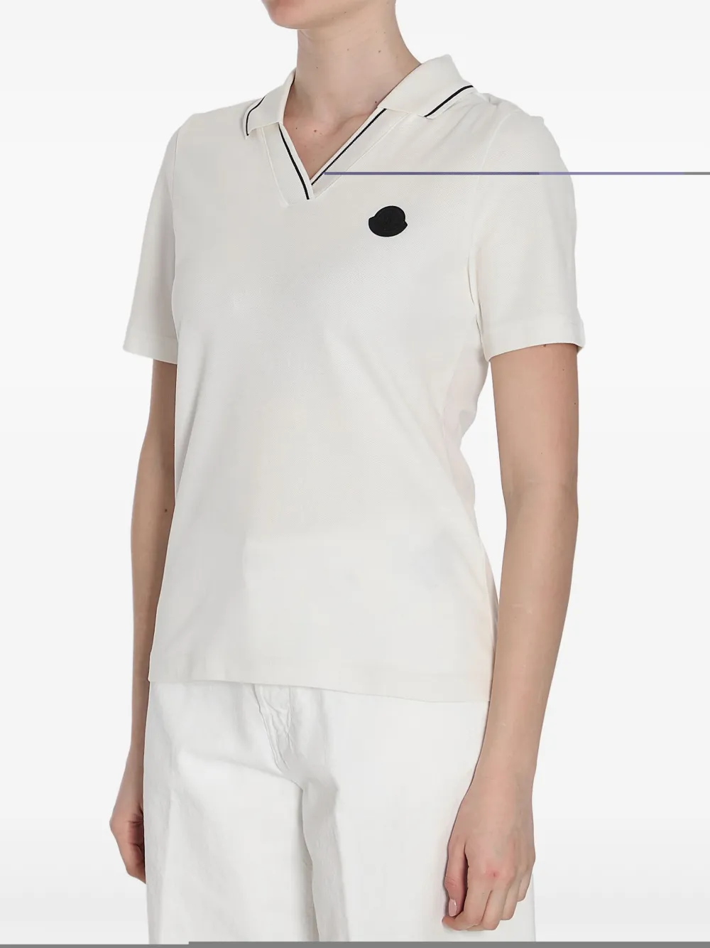 Moncler Cotton Piquet Pole With Logo Patch In White