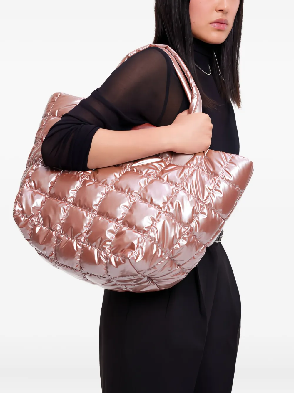 VeeCollective quilted metallic-effect tote bag - Roze