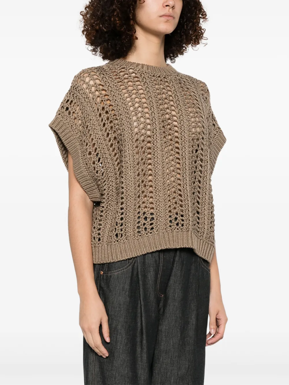 BRUNELLO CUCINELLI RIBBED-NET COTTON VEST